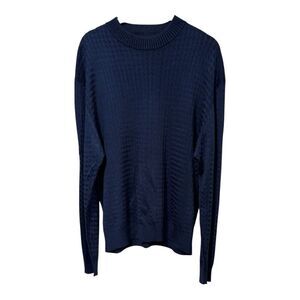 Baracuta Crew Neck Pullover Sweater Rayon Cotton Navy Blue Textured Men's Sz lar